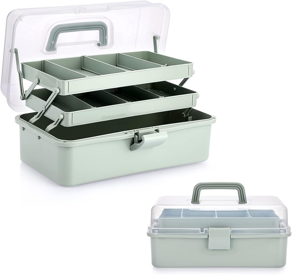 BTSKY 3-Layer Plastic Dividing Storage Box Craft Organizer and Haze Green