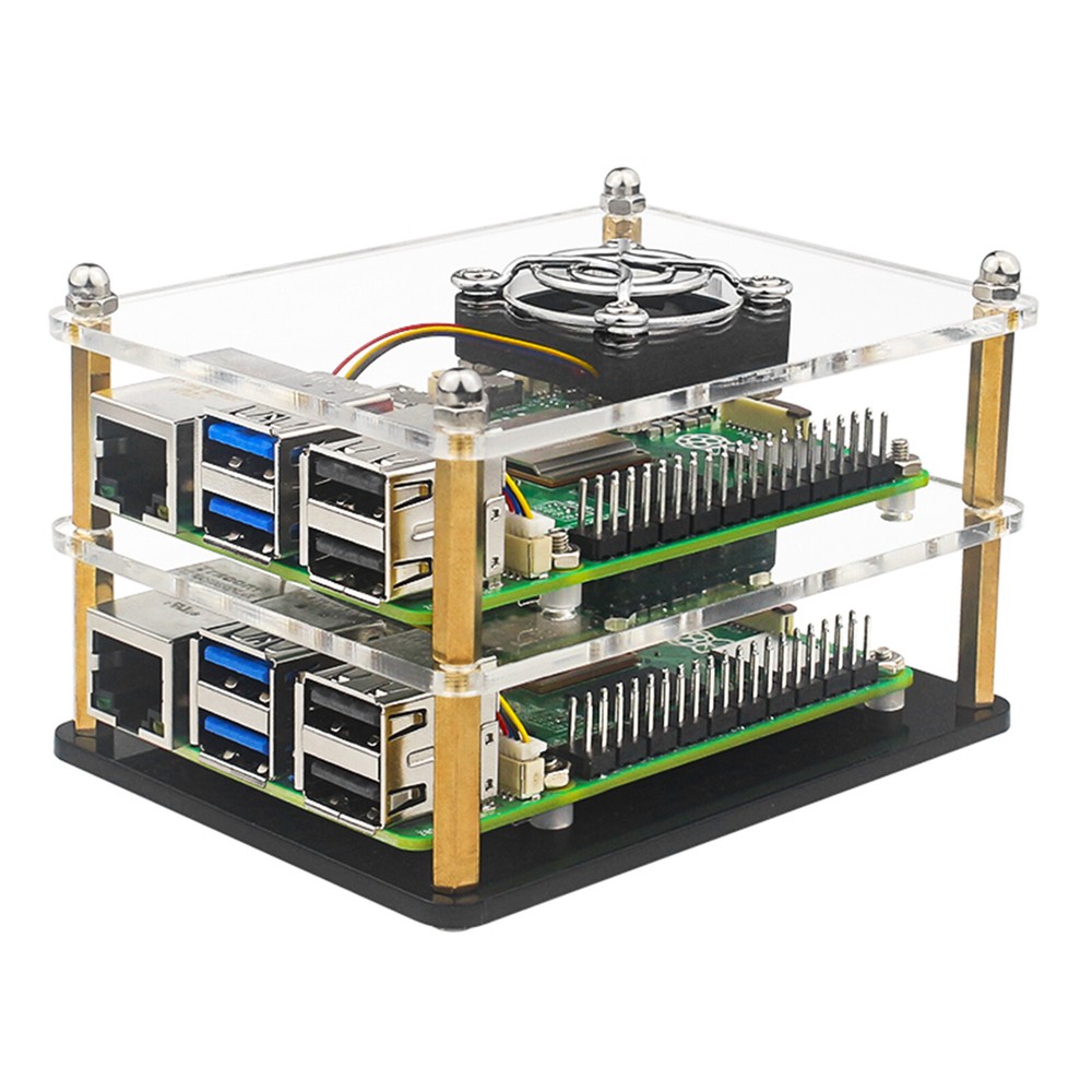 Raspberry Pi 5 Multi-Layer Acrylic Shell Protective Case Cooling Fan US