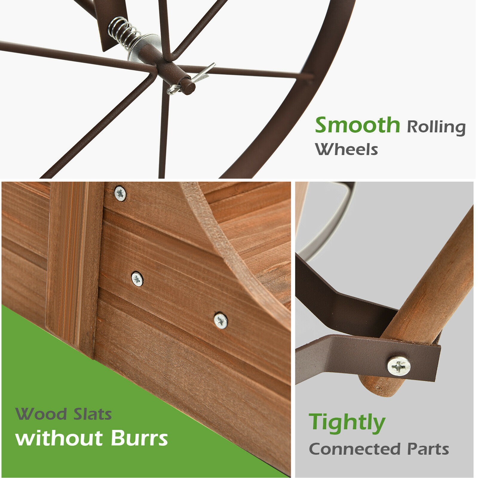 Garden Plant Planter Wooden Wagon Planter W/ Wheel Garden Yard Brown