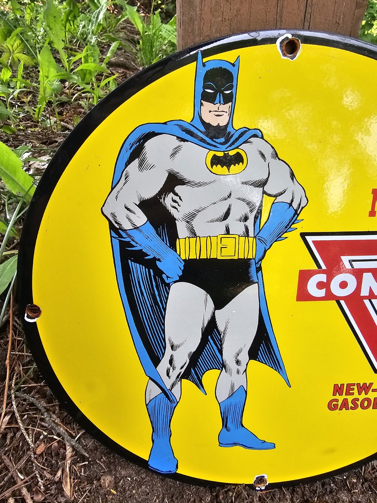 Vintage Conoco Gasoline Porcelain Sign - Batman DC Comics Gas Pump Sign