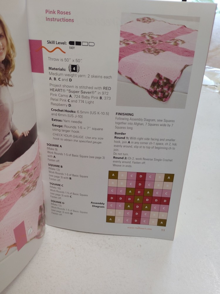 Crochet Blanket Throws Afghans Pattern Leaflet One Square Many Ways Red Heart