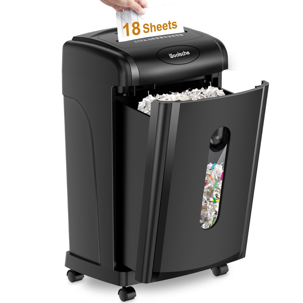 Woolsche 18-Sheet Cross Cut Shredder, 7.93 Gal Bin, P-4 Sec, CD