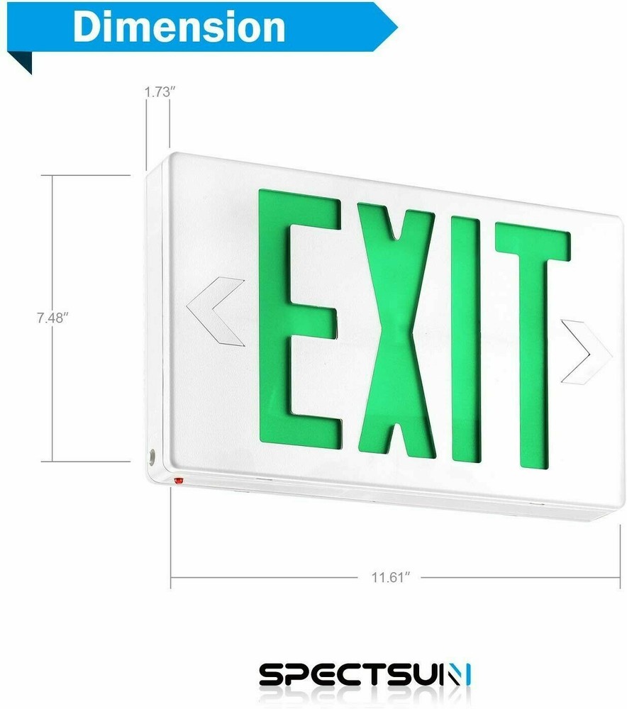 SPECTSUN DOUBLE SIDED GREEN EXIT SIGN, 120V/277 VAC, TEST SWITCH