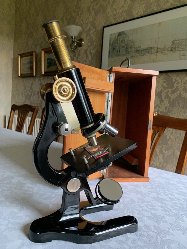 Antique C. Baker - Brass Monocular Microscope - circa 1920s, Cased