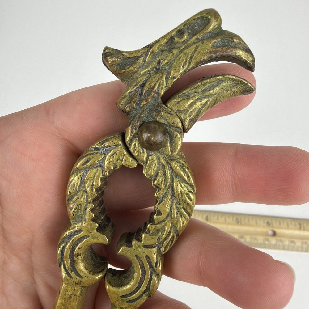 Vintage Solid Brass Nutcracker Eagle Bird Head Ornate Figural Metal Decor 5.75"