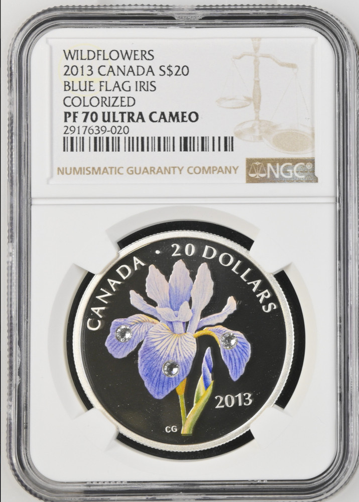 20 DOLLARS 2013 CANADA BLUE FLAG IRIS SILVER PROOF NGC PF70