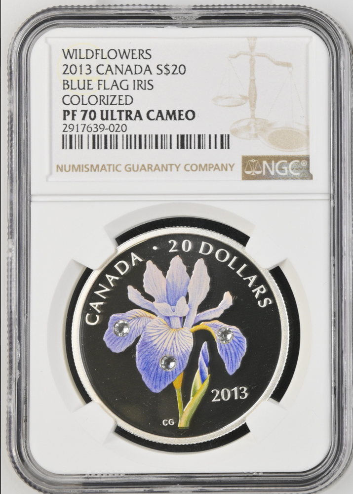 20 DOLLARS 2013 CANADA BLUE FLAG IRIS SILVER PROOF NGC PF70