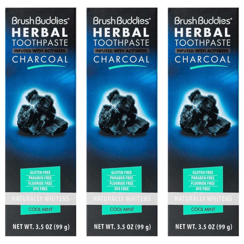 Brush Buddies Herbal Toothpaste 3.5oz Activated Charcoal Cool Mint 3 pack