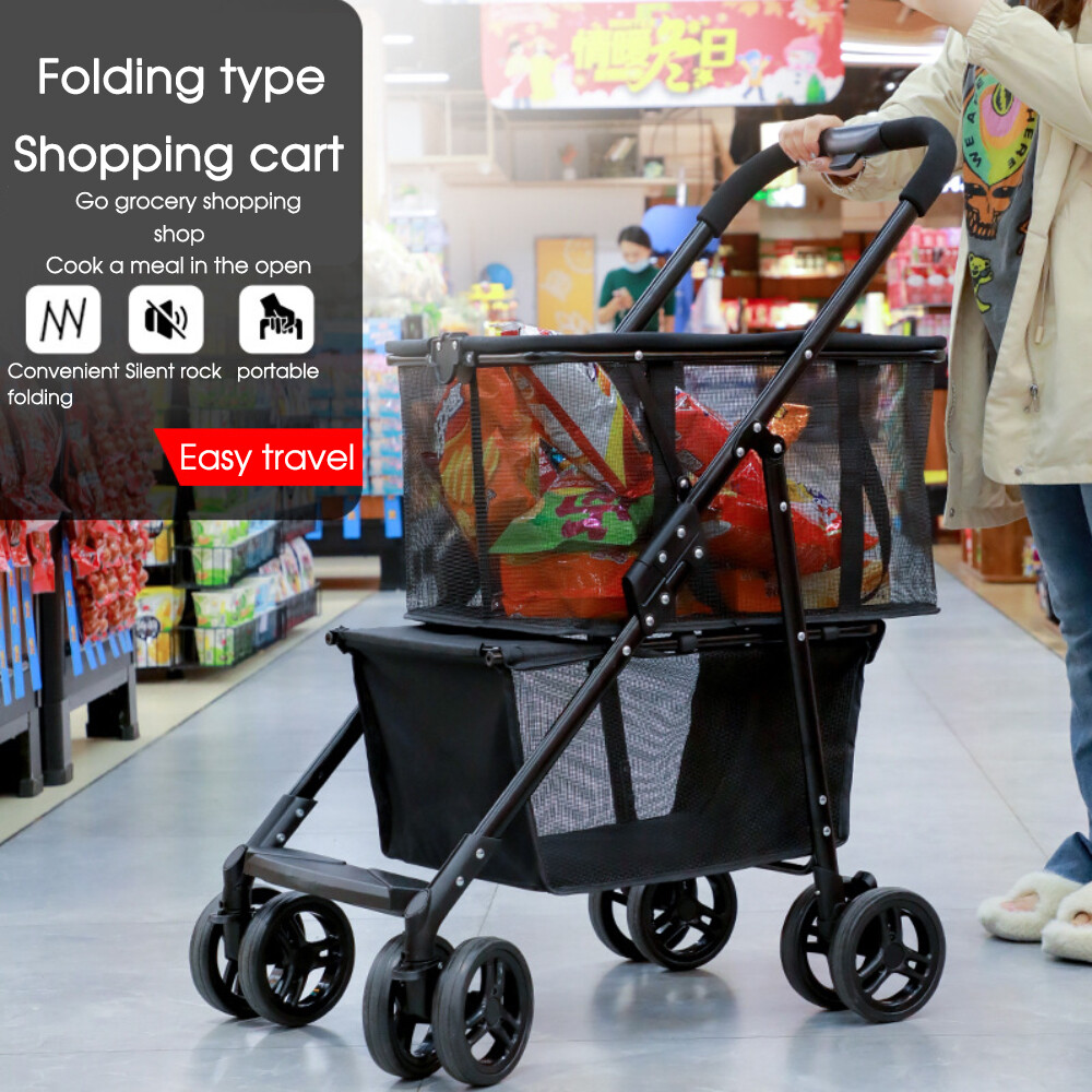 Collapsible Shopping Cart Utility Trolley Cart with Removable Tote&Swivel Wheels