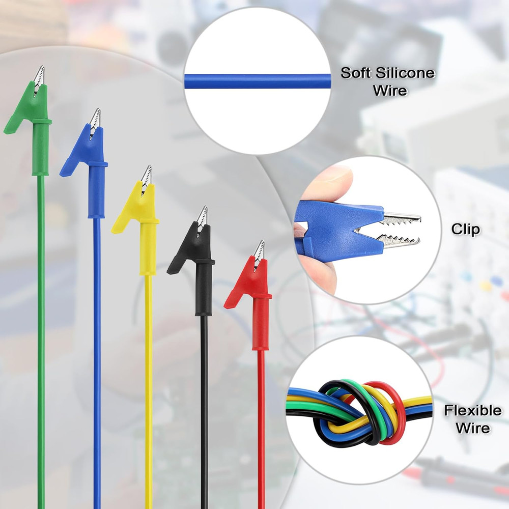 (5 Pack) Alligator Clips Test Leads With Insulators Clips Dual Ended