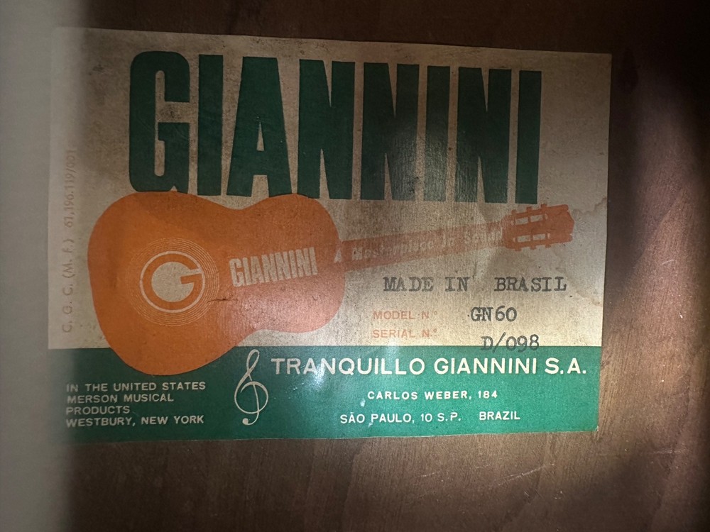 Rare 1960 Tranquillo Giannini Classical Guitar