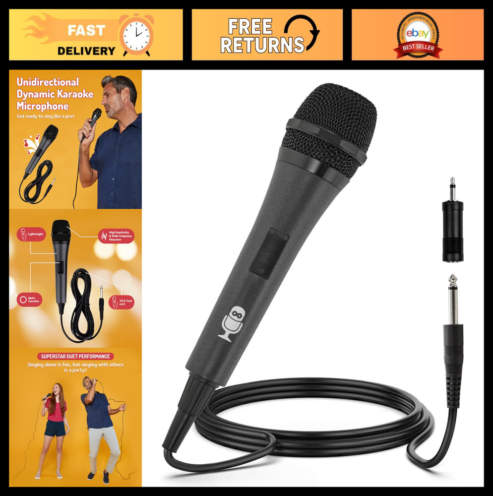 Wired Karaoke Microphone - Unidirectional Dynamic Mic for Singing & Parties