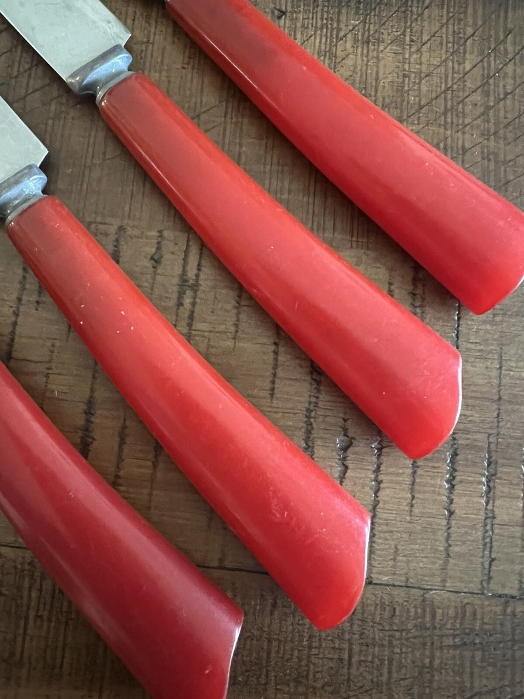 Vintage Red Valley Forge Dinner Knives & Fork Flatware Bakelite?