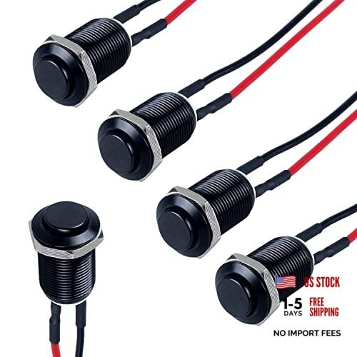 5pcs 12mm Push Button Switch Raised Head ON-Off Normally Open Latching Black