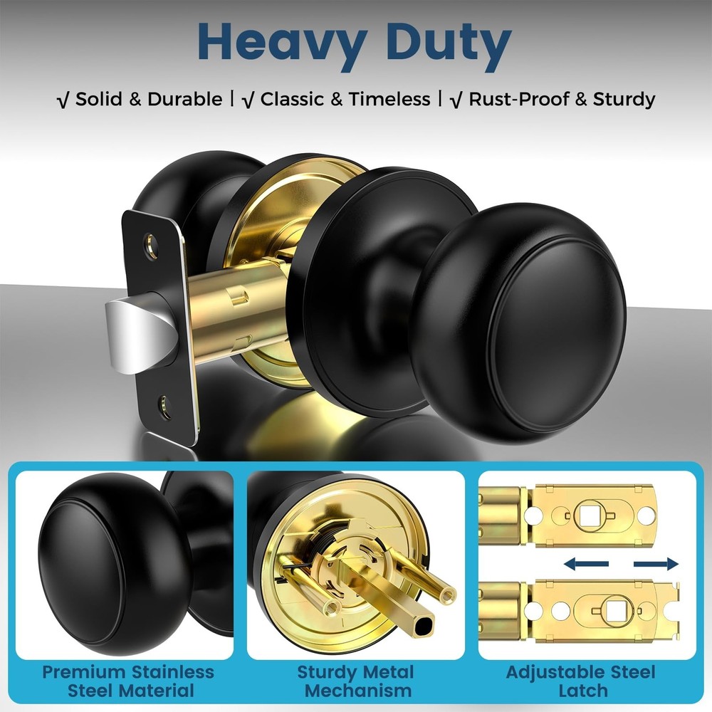 Passage Door Knobs, 10 Pack Matte Black Door Knobs, Hallway Closet Non-Lockin...