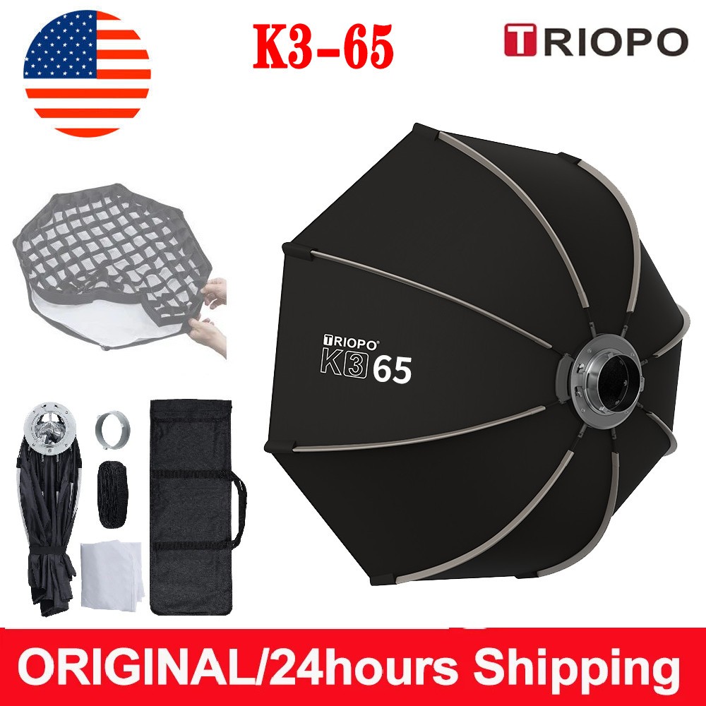 US TRIOPO K3-65 65cm Studio Flash LED Light Quick-Setup Octagon Softbox + Grid