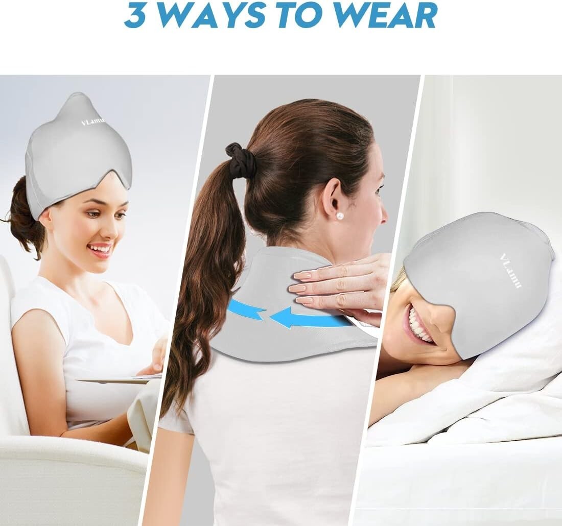 Hat for Migraine Relief Cold and Hot 2 in 1 Migraine Ice Head Wrap Relief Cap