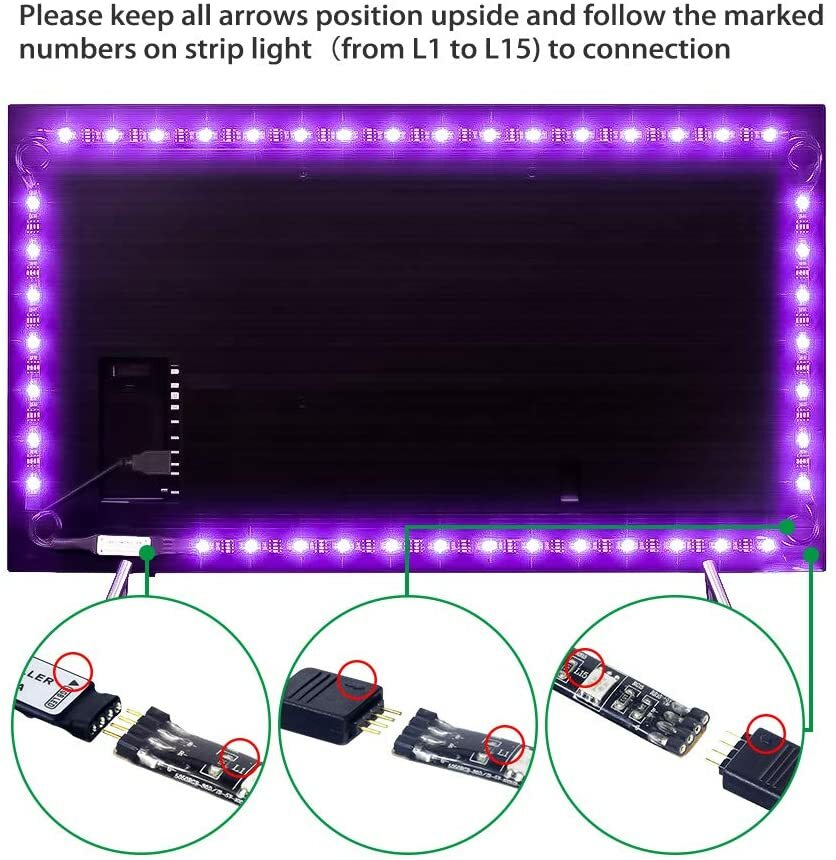 4 x 50CM TV LED Backlight USB 5050 RGB LED Strip Light Remote Kit 5V 30Leds/M