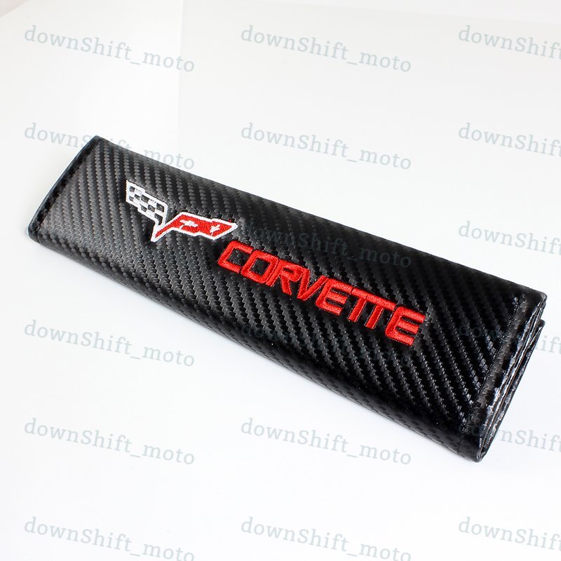 1 set Black Carbon Look Embroidery Seat Belt Cover Shoulder Pads for Corvette