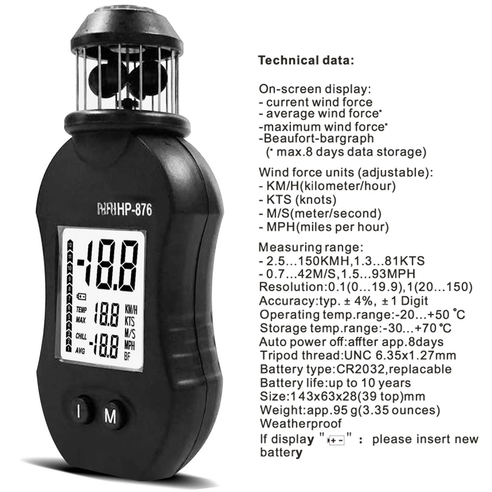 HP-876 Anemometer Handheld Digital Wind Speed Meter Measuring Air Speed