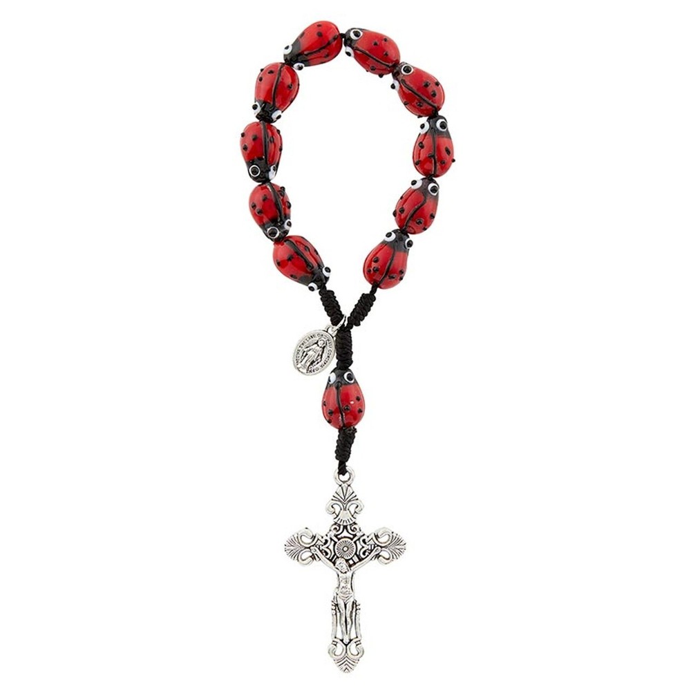 Red Ladybug Bead One Decade Corded Rosary Catholic Women's Girl's Gift