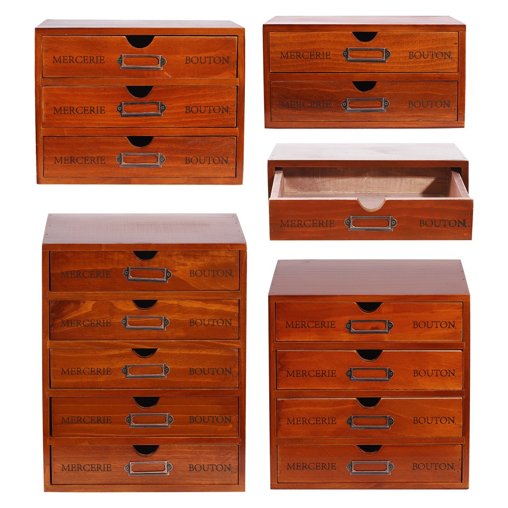 5 PCS Wooden Desktop Organizers Retro Rectangular Storage Drawers For Tabletop