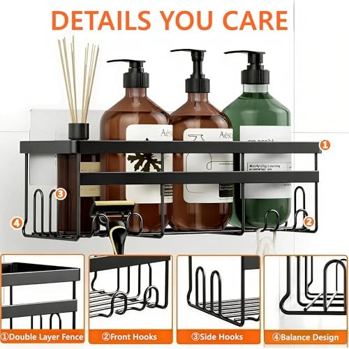 Self Adhesive Shower Caddy, 2-Pack No Drilling Rustproof Bathroom Style 3
