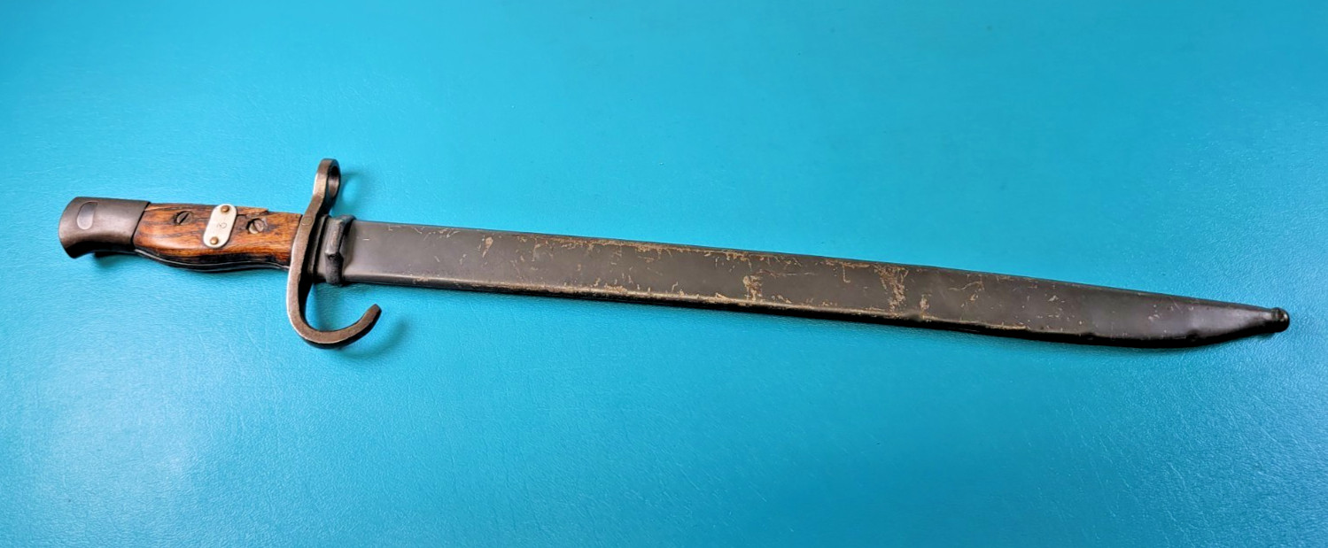 WWII Japanese Arisaka Training Bayonet Knife + Sheath + Metal Tag Brace TR446