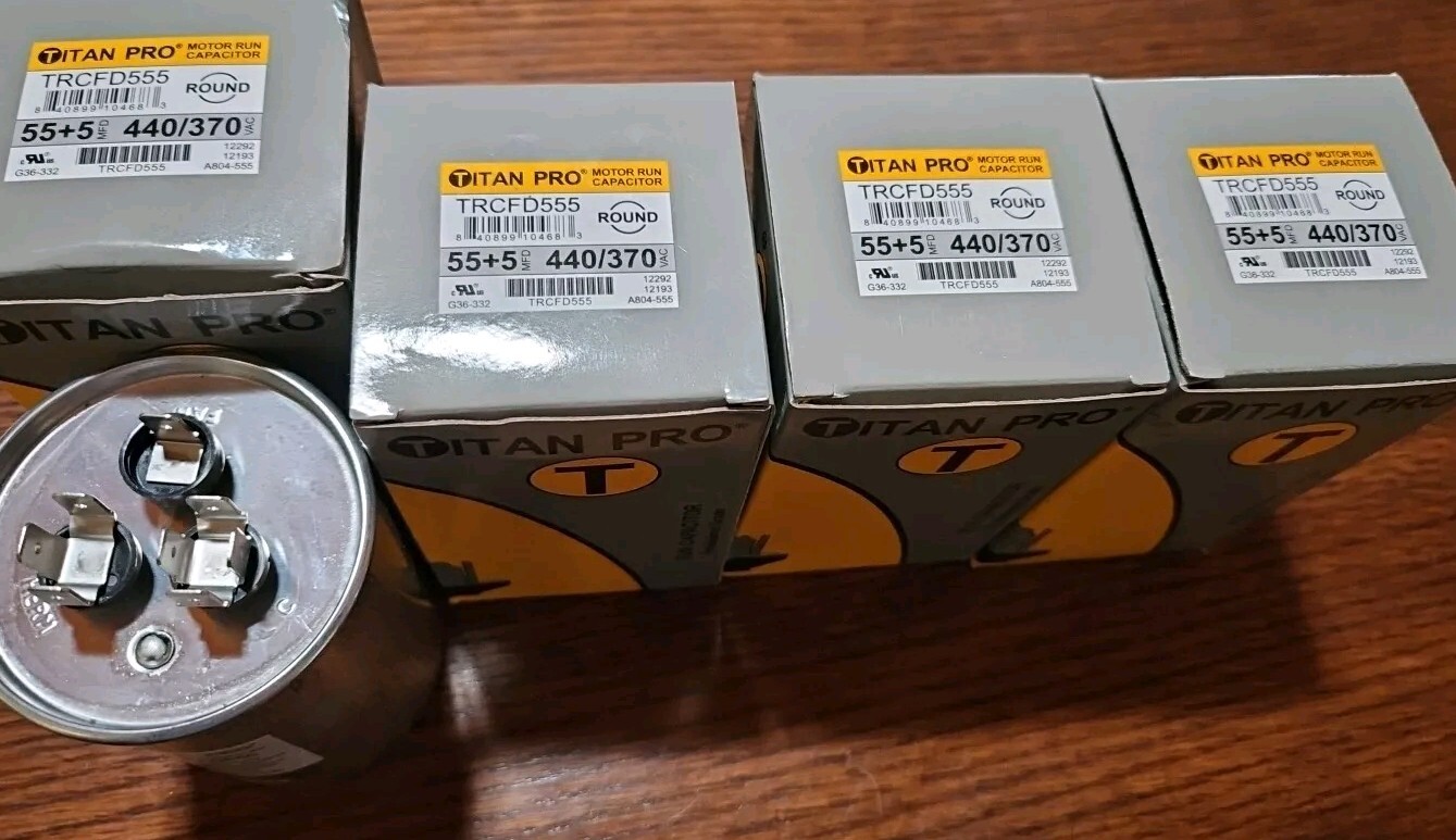 4 -TitanPro TRCFD555 HVAC Round Motor Run Capacitor 55/5 MFD/UF 440/370 VAC
