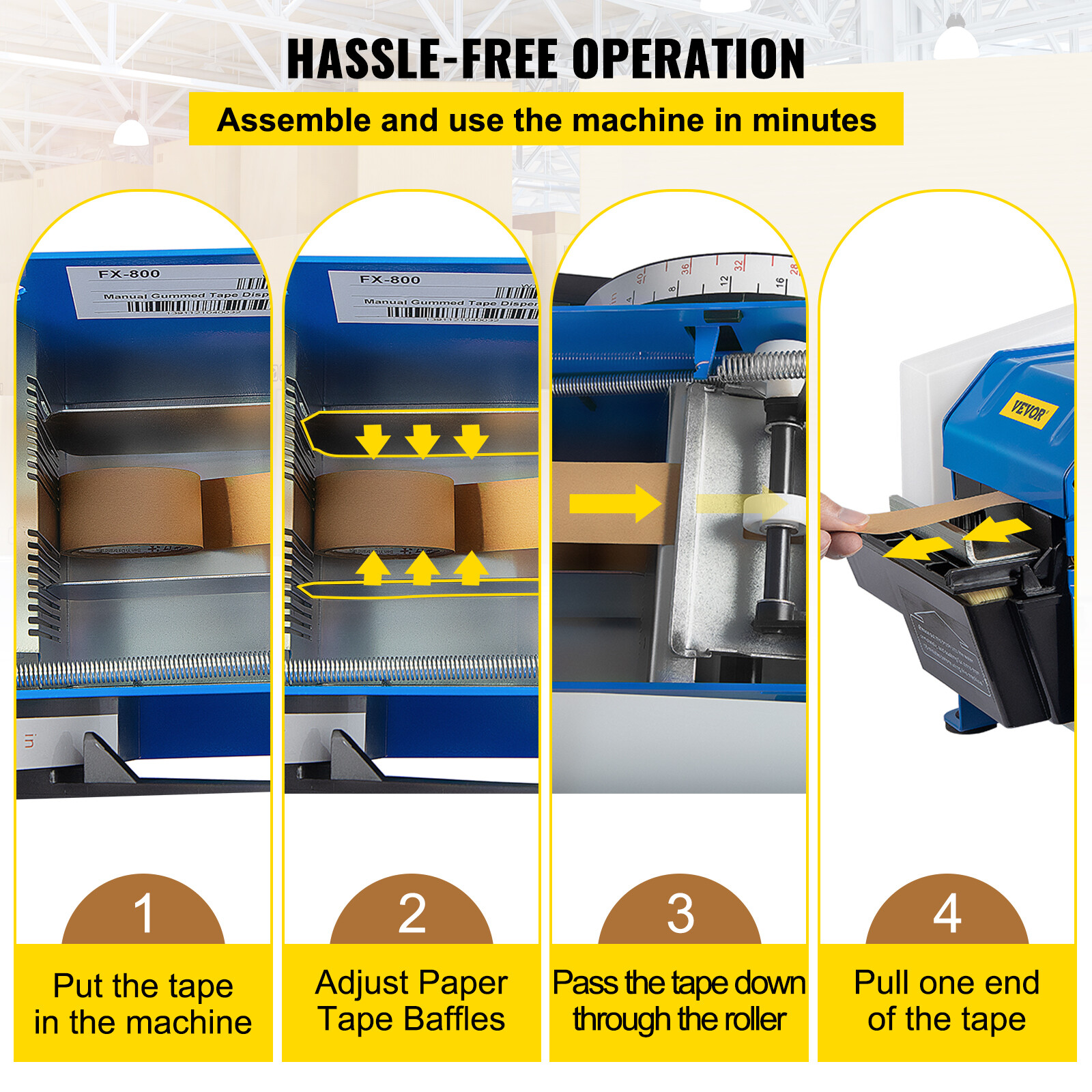 VEVOR Semi-Automatic Water Activated Tape Dispenser Gum FX-800 Carbon Steel