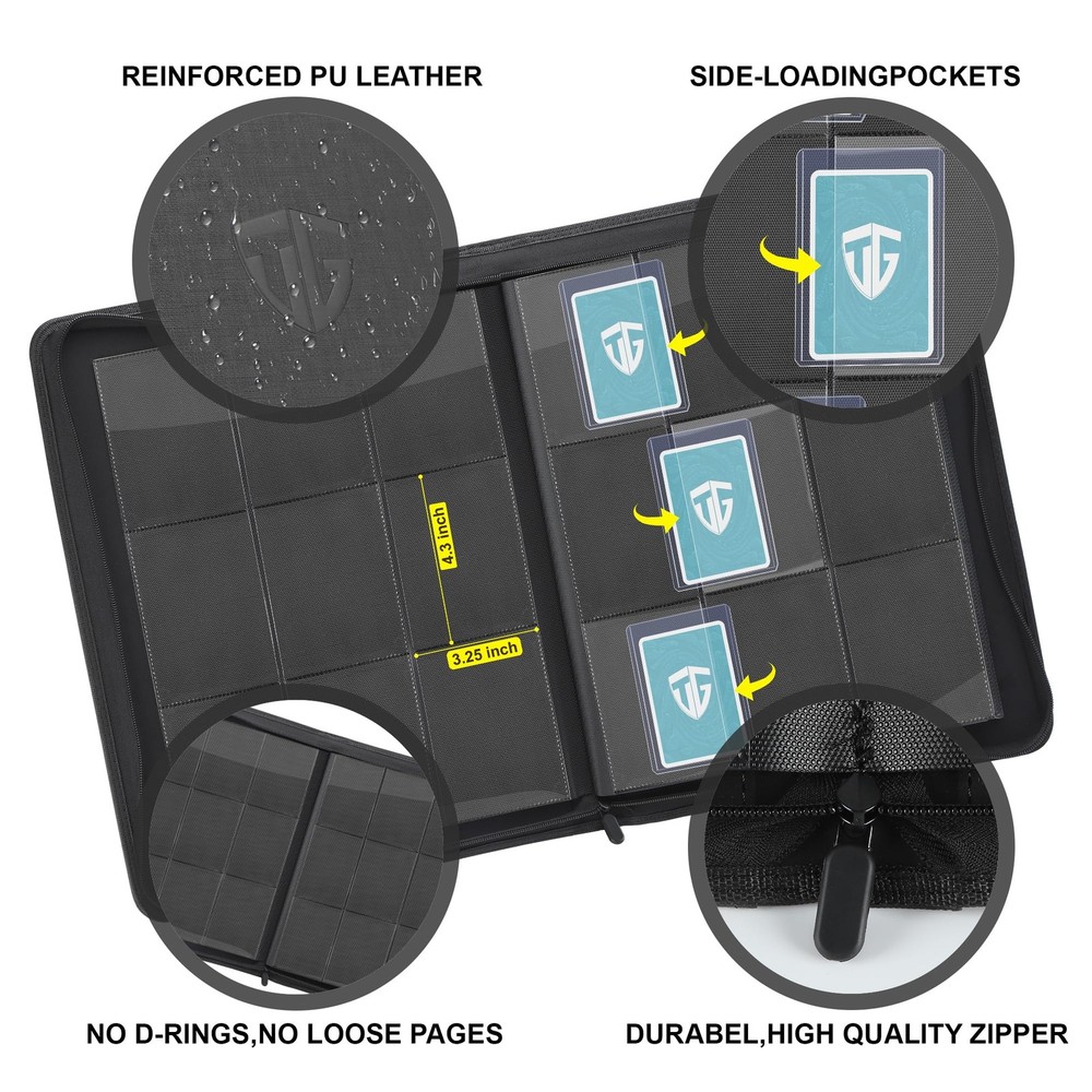Toploader Binder,Holds 216 Toploaders,9 Pocket Top Loader Binder with Sleeves...