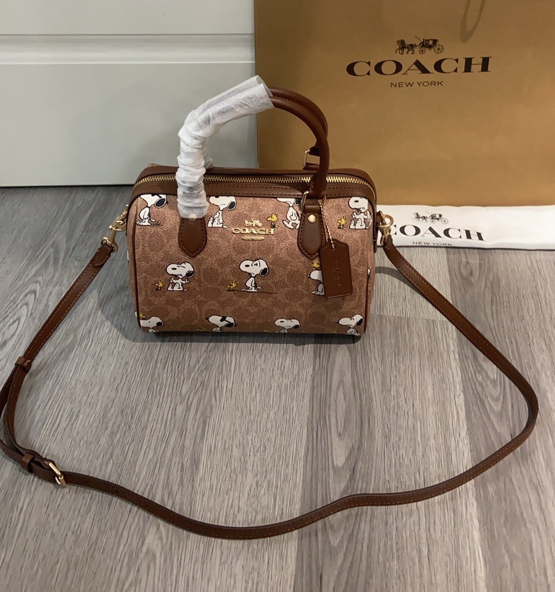 NWT Coach X Peanuts CBM33 Rowan Satchel Bag Signature Canvas Snoopy Print OUTLET