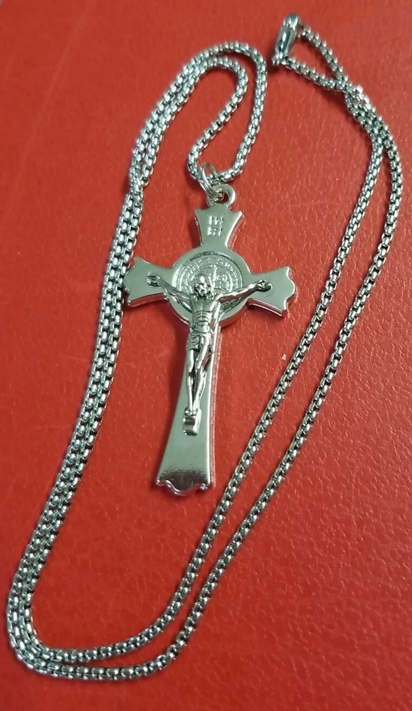 CHRISTIAN  CATHOLIC CROSS 2.2 "FOR SAINT BENEDICT with 21 " CHAIN