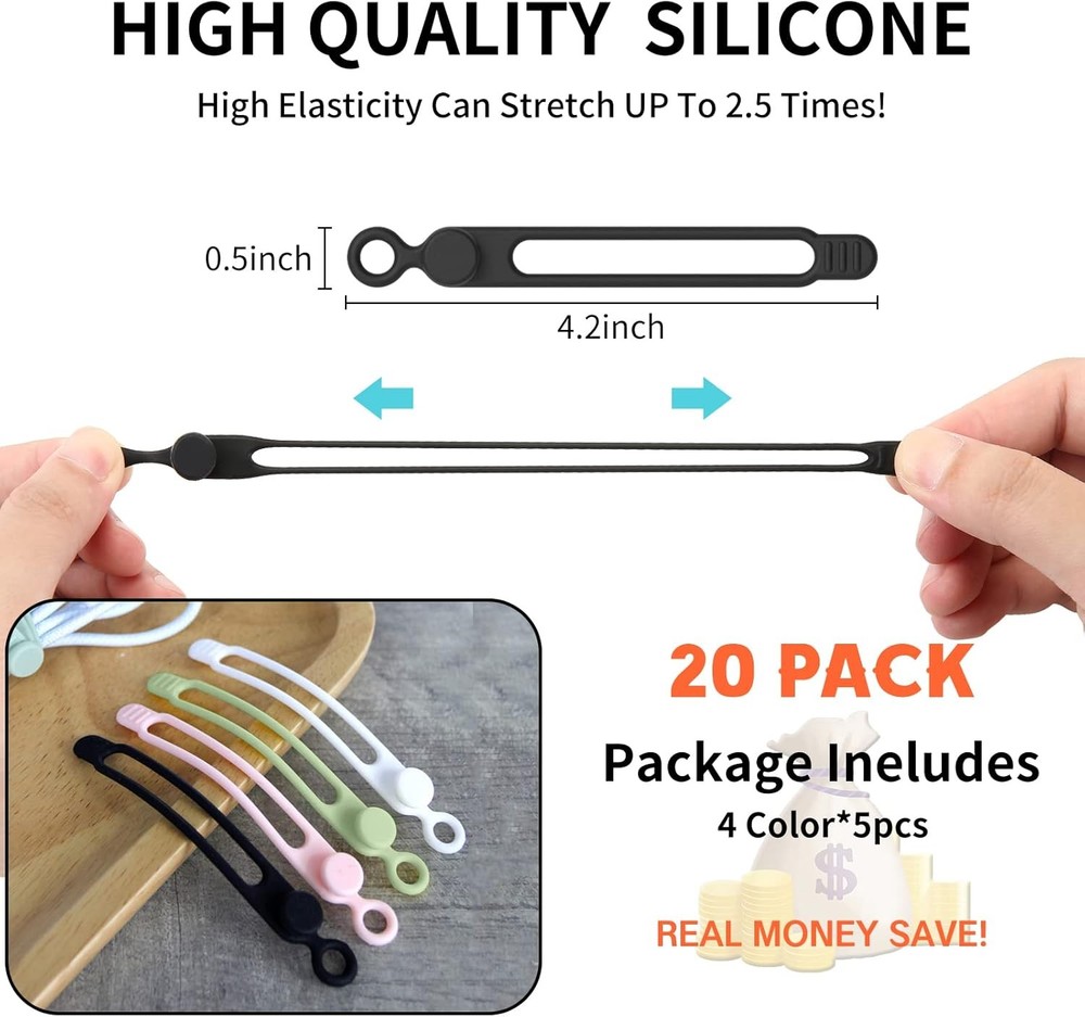 Silicone Cable Ties,Reusable Cable Management Organizer, Multipurpose Elastic