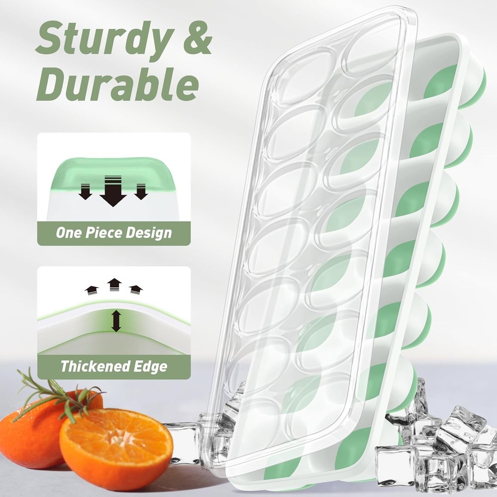 Ice Cube Tray with Lid, 2 Packs 28 Cubes Durable Stackable Ice Cube Trays for Fr