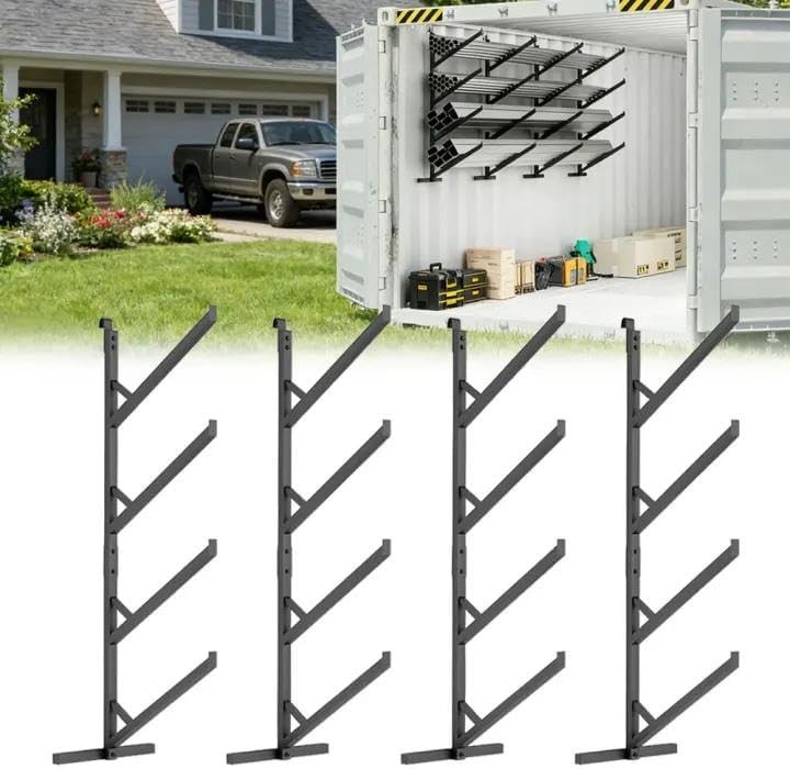 4 Pack Shipping Container Pipe Rack 4 Tier 64"H Steel No-Drill Shelving Brackets