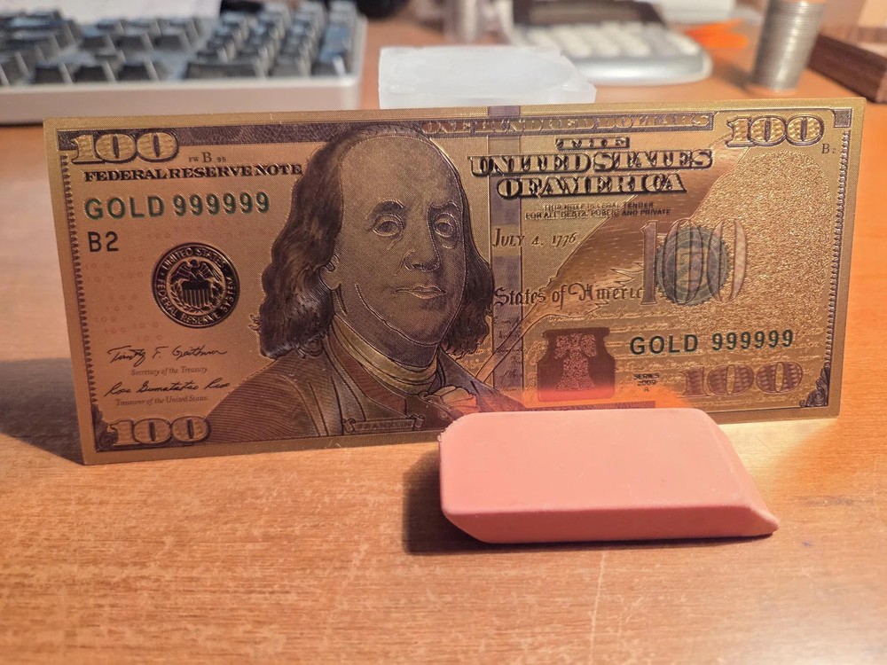 100 Dollar 24K Gold Foil Note.  Full Size. Novelty Bill
