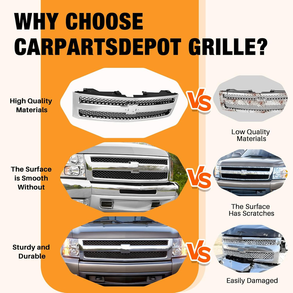 Front Grille Grill Chrome Shell with Black Insert Compatible with Chevrolet 2007