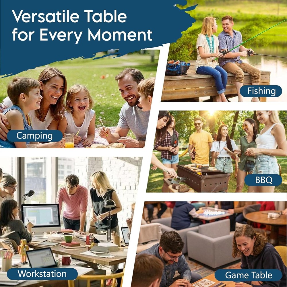 Folding Camping Table W/ 3 Adjustable Height 3ft Foldable Aluminum Camp Table