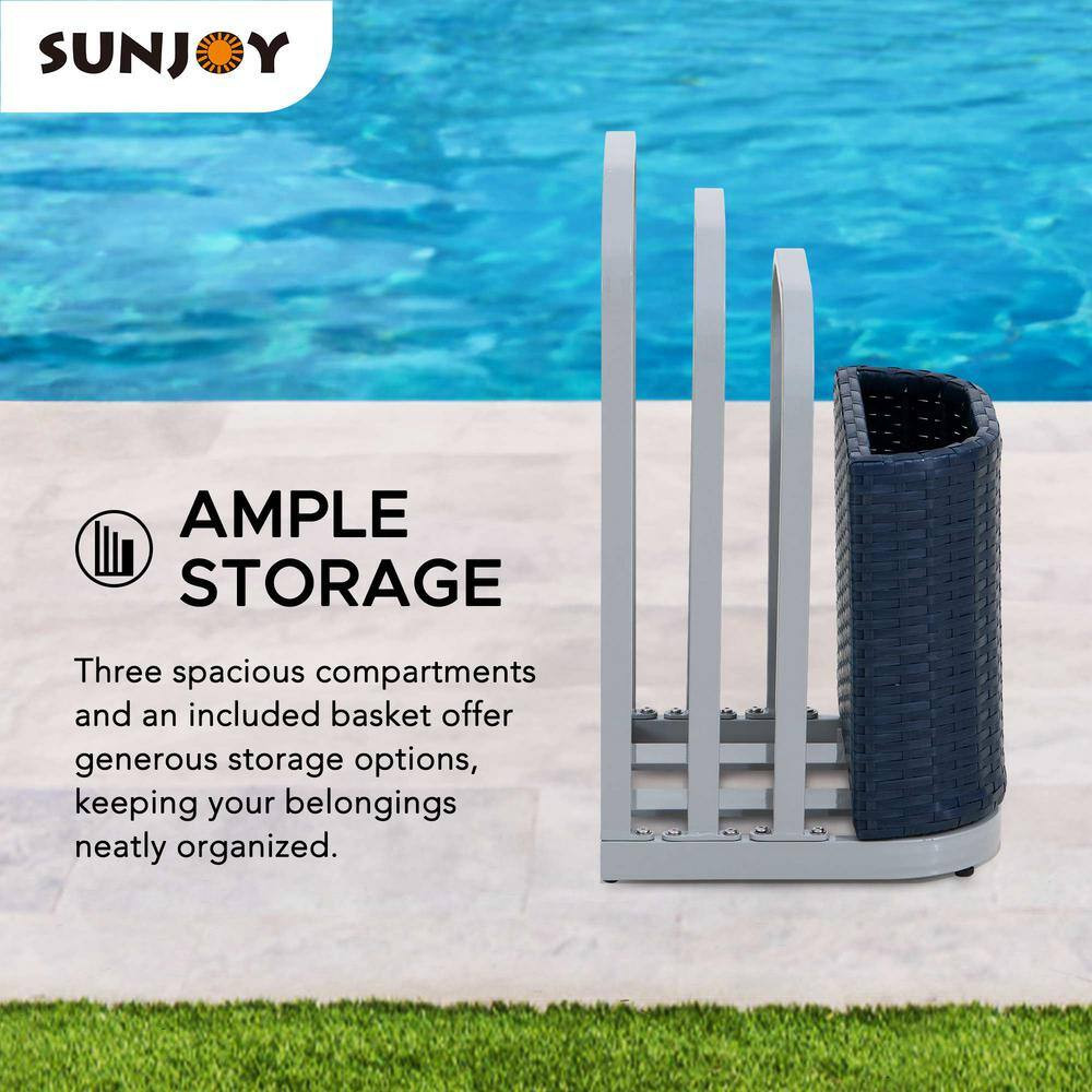 16 In. Rust-Proof Aluminum Pool Float Storage Rack, Wicker Poolside Floating Sto