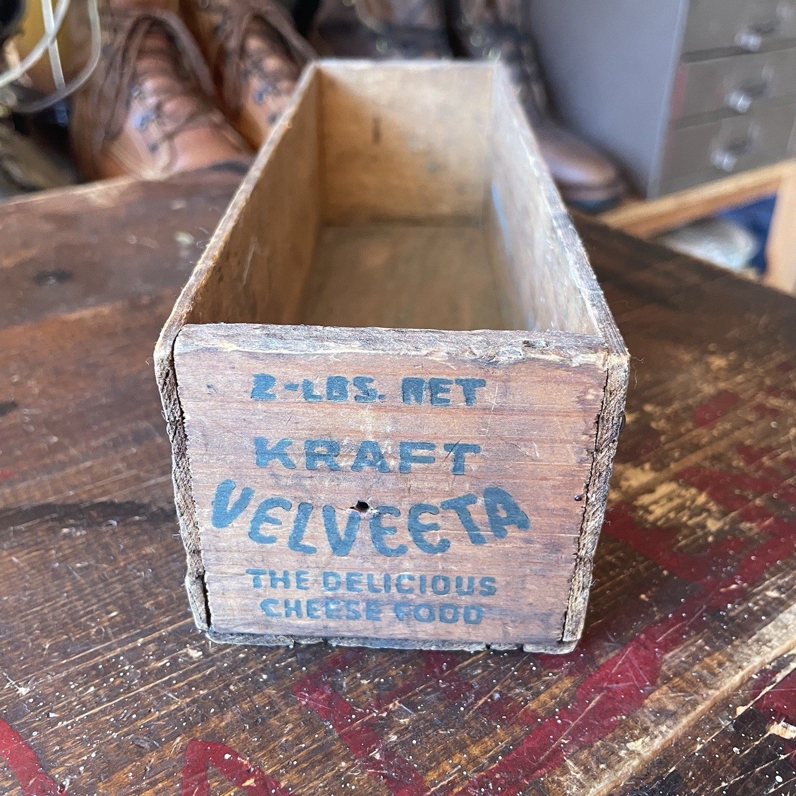 Vintage Wood KRAFT Velveeta Cheese box Crate 2 lb Size Display