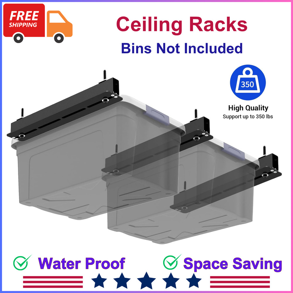 3 Pack Overhead Storage Bin Rack, Ceiling Racks For Utility Bins Organization