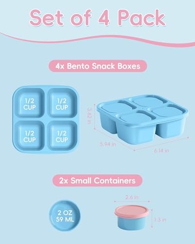 4 Pcs Snack Box Containers Set, Reusable 4 Compartment Lunchable 4 pcs