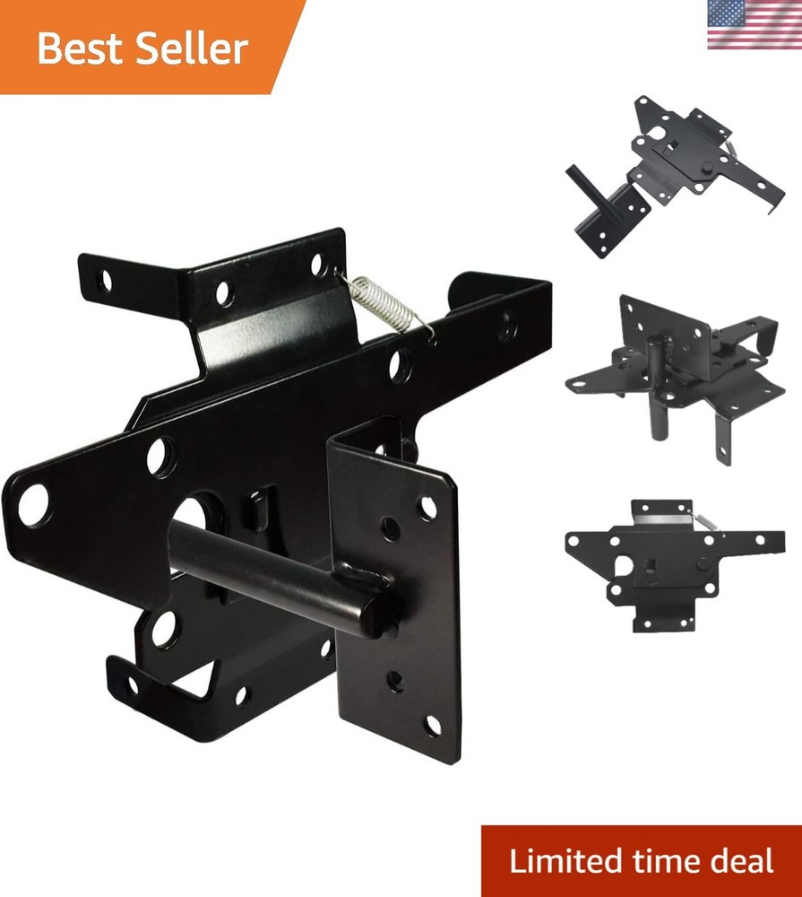 Automatic Gravity Lever Gate Lock with Fasteners | Secure Black Steel Design