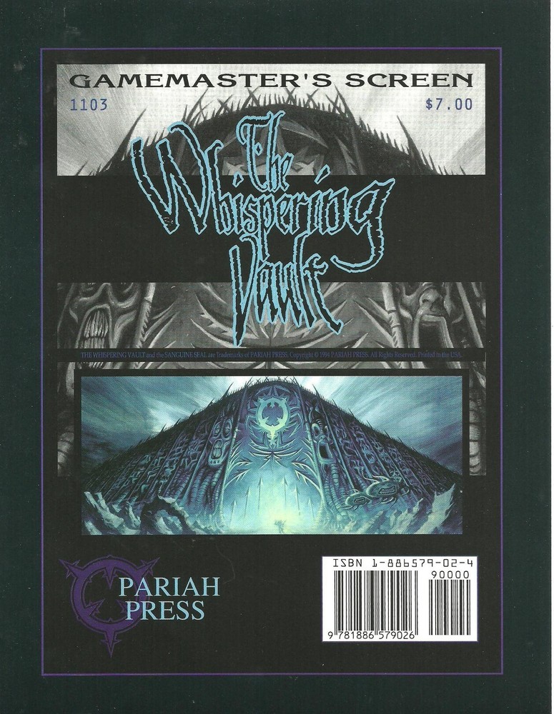 Whispering Vault - Game Master's Screen  Pariah Press *FS