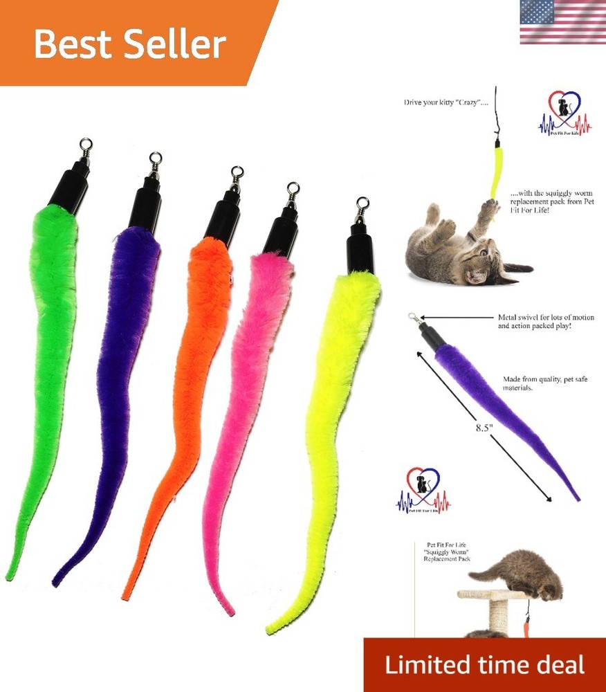 5-Piece Squiggly Worm Refill Pack for Interactive Cat Wands - Fun Guaranteed!