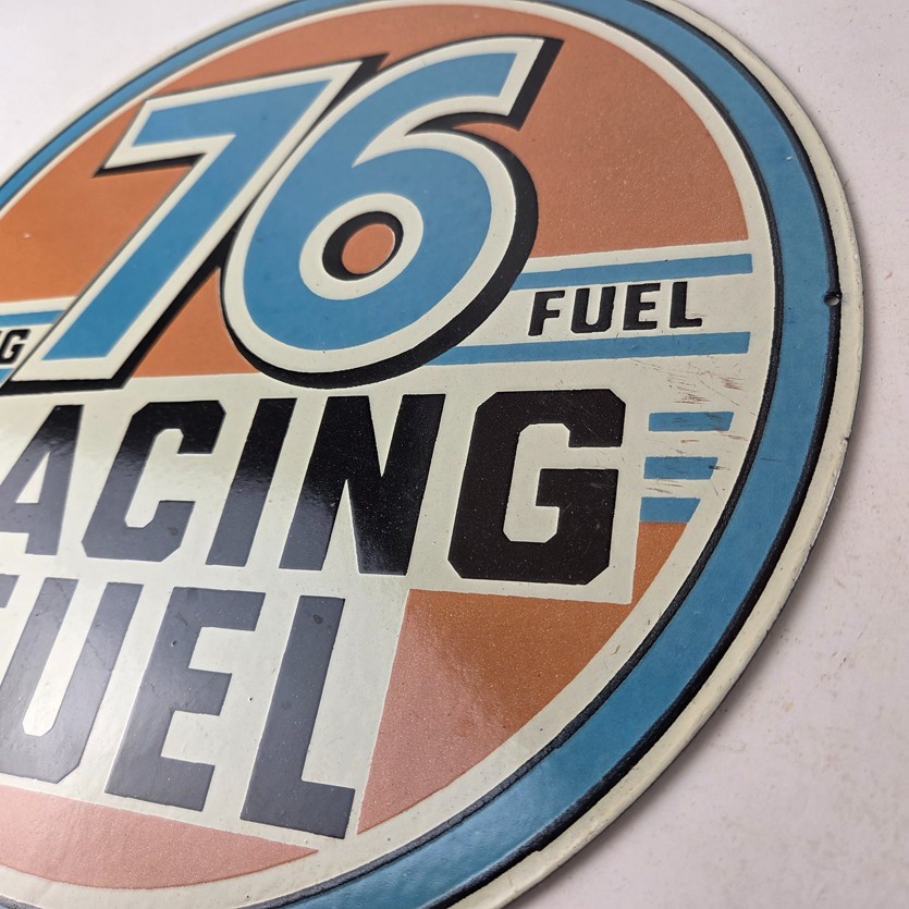 Vintage Union 76 Gasoline Sign - Porcelain Racing Fuel Gas Service Pump Sign
