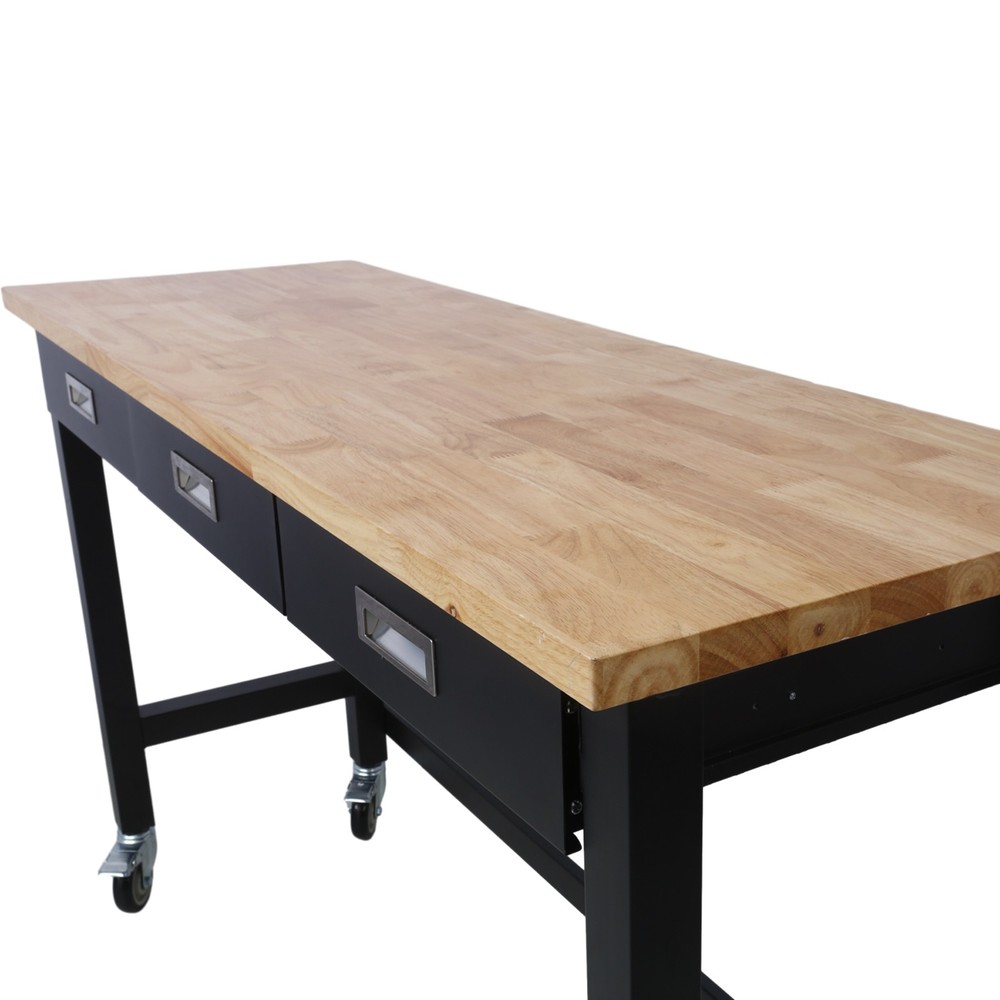 60in Adjustable Work Bench Drawer Storage Heavy Duty Bamboo Wood Work Table