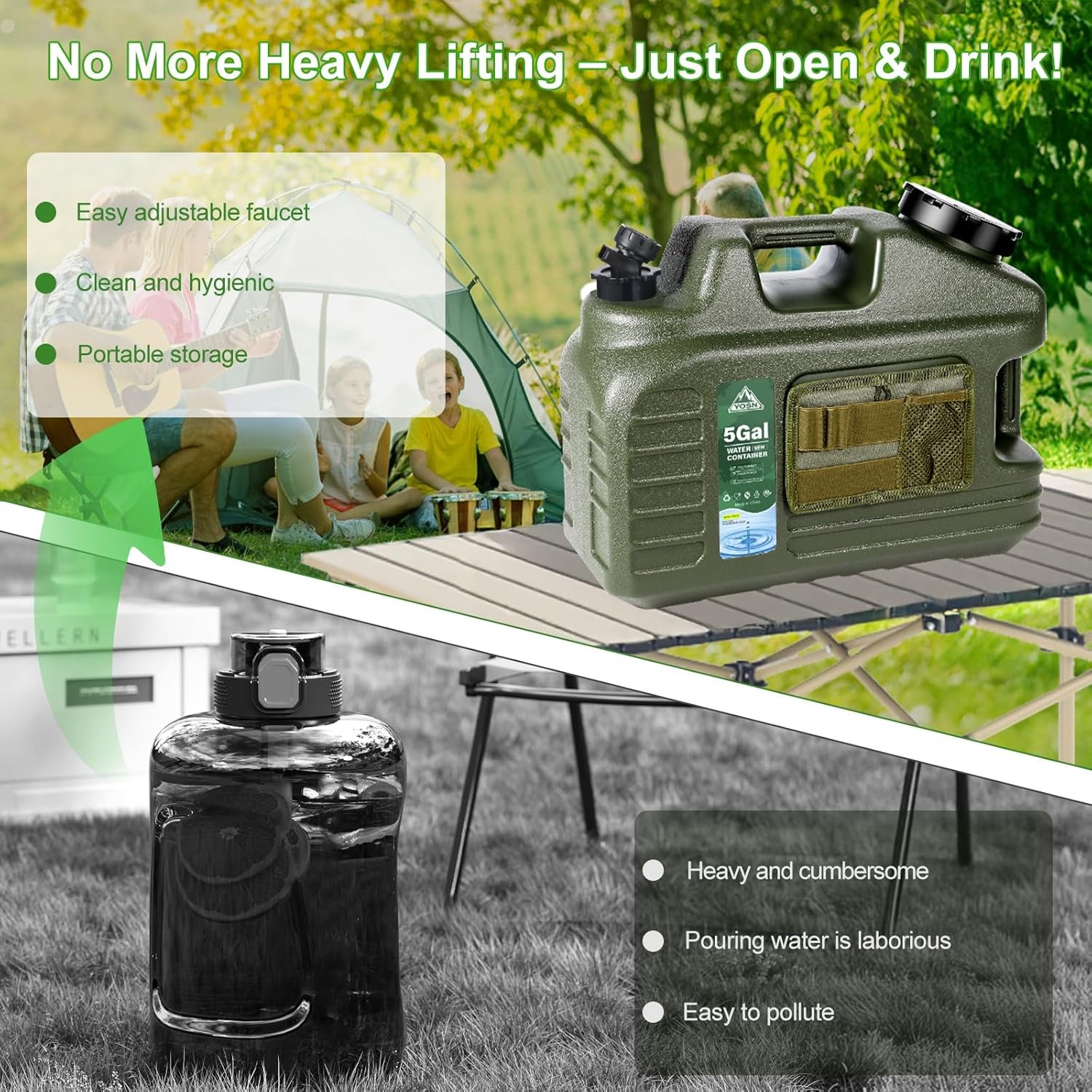 5 Gallon Water Jug, Camping Water Container, BPA Free Portable Water Dispenser w