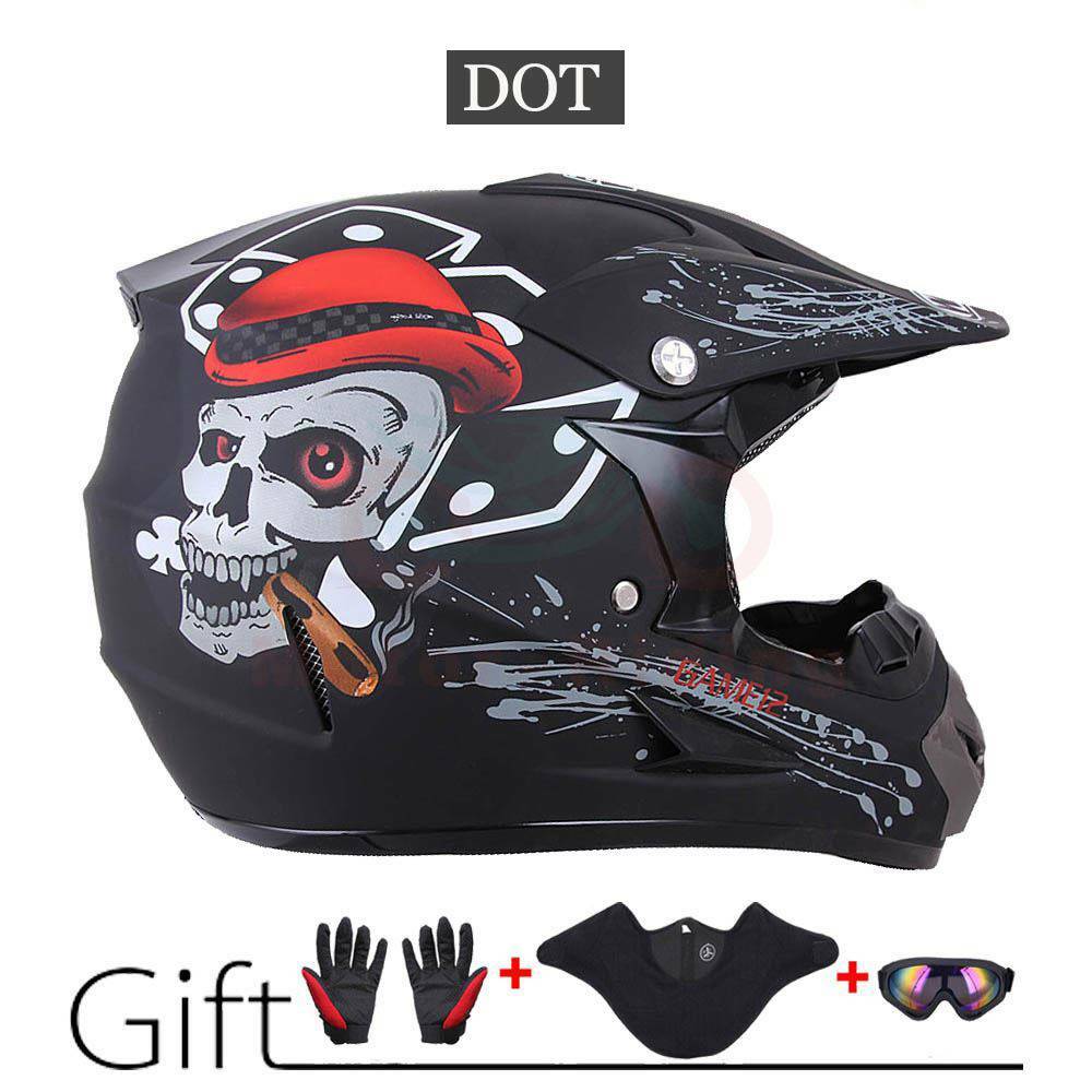 DOT Adult Motocross ATV Dirt Bike MX Off-Road Helmet + Goggles + Gloves S/M/L/XL